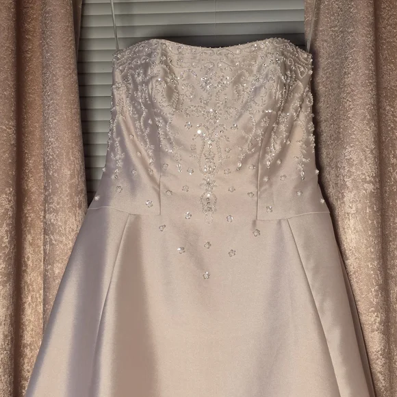 Pink Mikado Strapless Wedding Gown With Train By Michealangelo Size 12